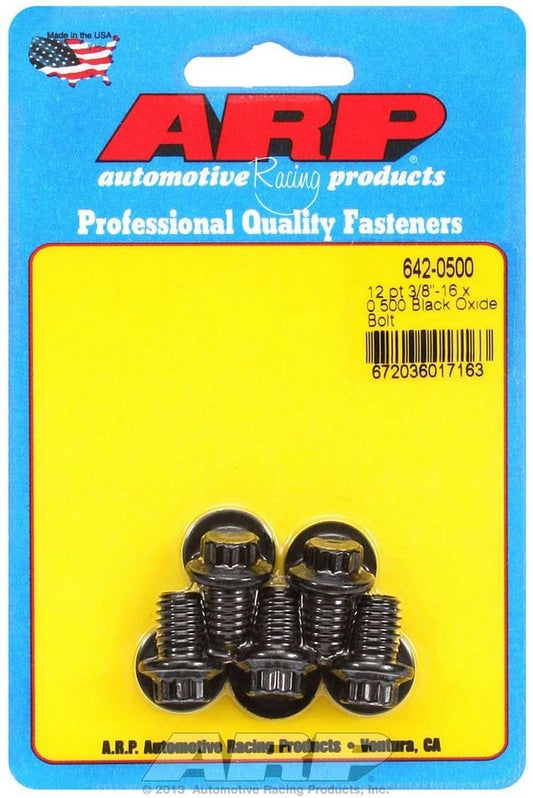 Bolt - 3/8-16 in Thread - 0.5 in Long - 3/8 in 12 Point Head - Chromoly - Black Oxide - Universal - Set of 5