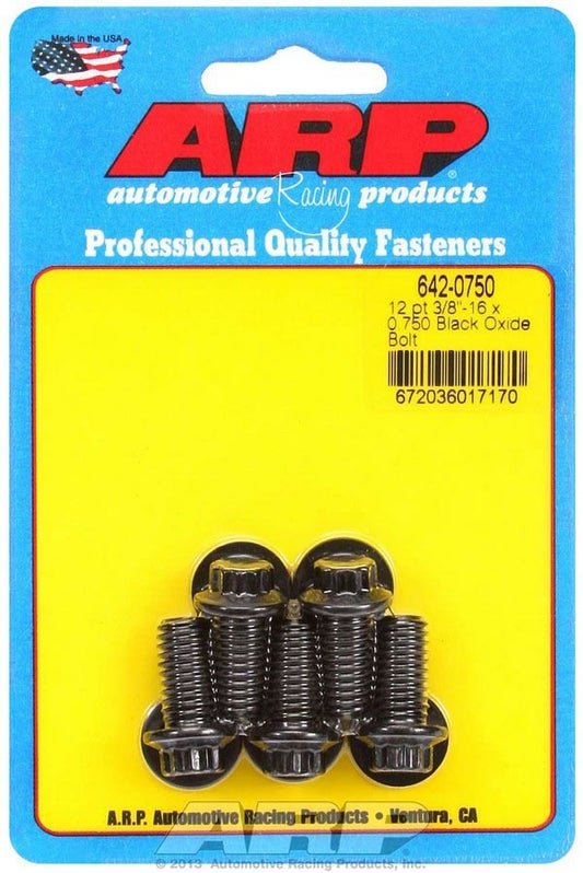 Bolt - 3/8-16 in Thread - 0.75 in Long - 3/8 in 12 Point Head - Chromoly - Black Oxide - Universal - Set of 5