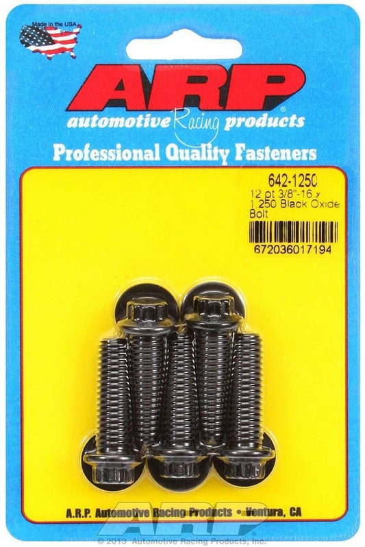 Bolt - 3/8-16 in Thread - 1.25 in Long - 3/8 in 12 Point Head - Chromoly - Black Oxide - Universal - Set of 5