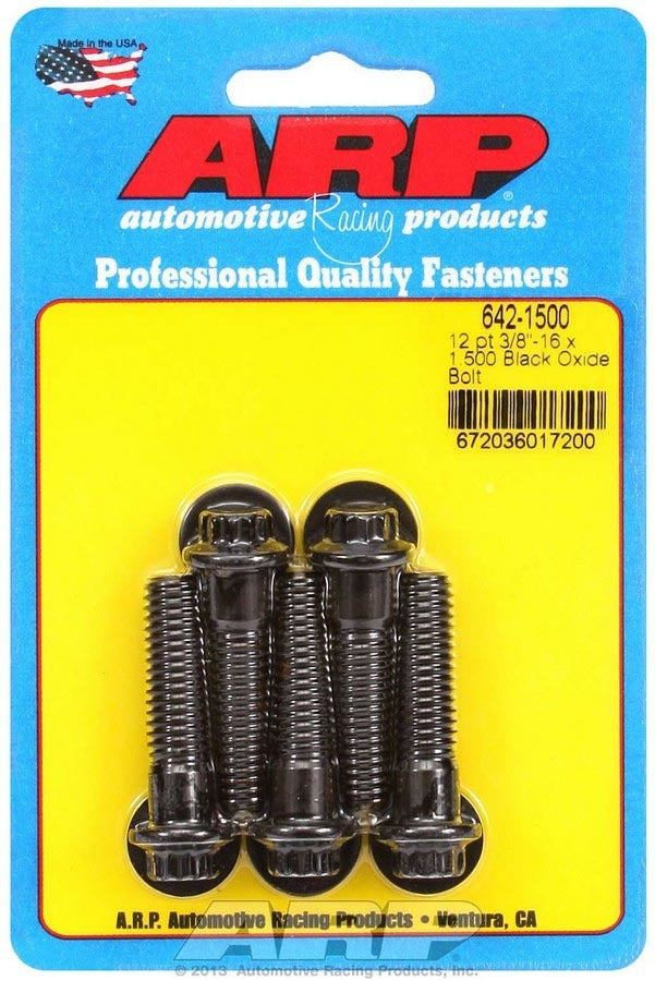 Bolt - 3/8-16 in Thread - 1.5 in Long - 3/8 in 12 Point Head - Chromoly - Black Oxide - Universal - Set of 5