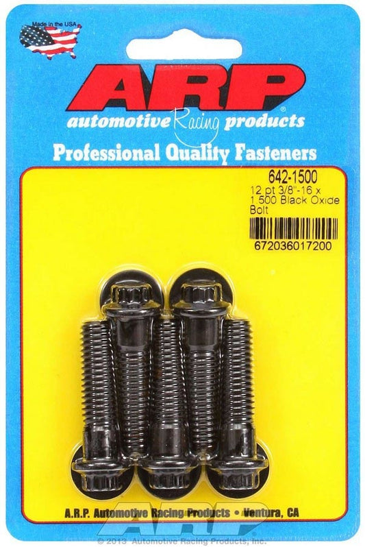 Bolt - 3/8-16 in Thread - 1.5 in Long - 3/8 in 12 Point Head - Chromoly - Black Oxide - Universal - Set of 5