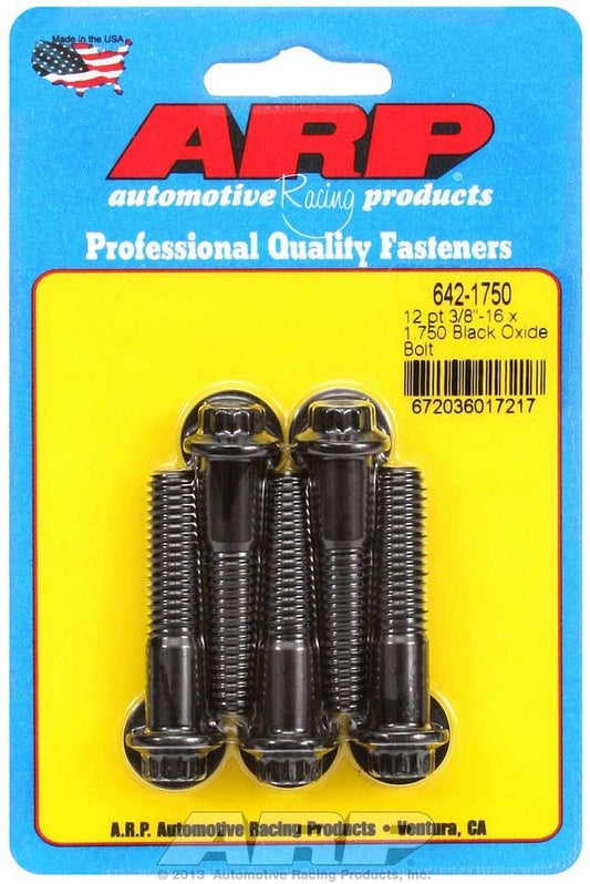 Bolt - 3/8-16 in Thread - 1.75 in Long - 3/8 in 12 Point Head - Chromoly - Black Oxide - Universal - Set of 5