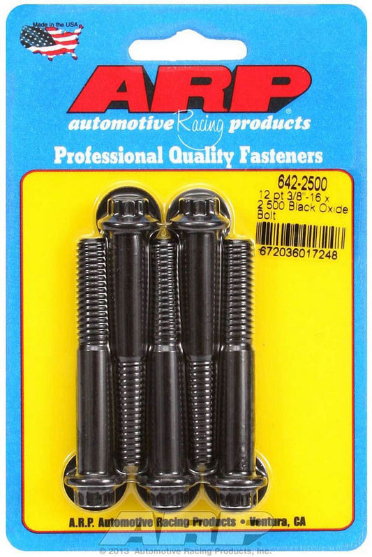 Bolt - 3/8-16 in Thread - 2.5 in Long - 3/8 in 12 Point Head - Chromoly - Black Oxide - Universal - Set of 5