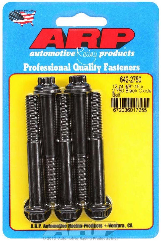 Bolt - 3/8-16 in Thread - 2.75 in Long - 3/8 in 12 Point Head - Chromoly - Black Oxide - Universal - Set of 5
