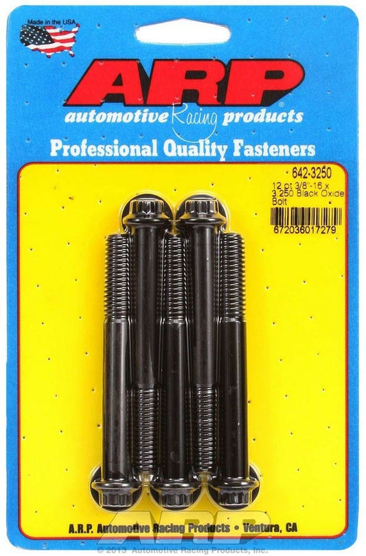 Bolt - 3/8-16 in Thread - 3.25 in Long - 3/8 in 12 Point Head - Chromoly - Black Oxide - Universal - Set of 5