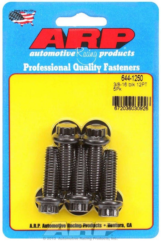 Bolt - 3/8-16 in Thread - 1.25 in Long - 7/16 in 12 Point Head - Chromoly - Black Oxide - Universal - Set of 5