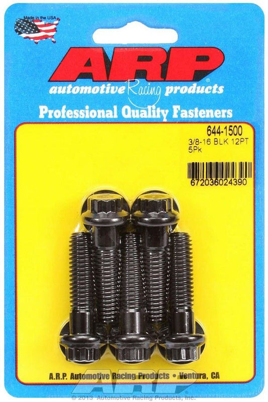 Bolt - 3/8-16 in Thread - 1.5 in Long - 7/16 in 12 Point Head - Chromoly - Black Oxide - Universal - Set of 5