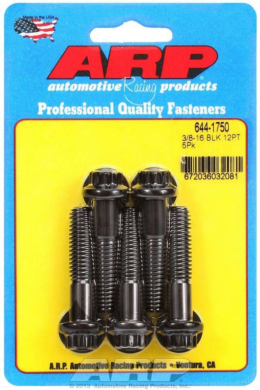 Bolt - 3/8-16 in Thread - 1.75 in Long - 7/16 in 12 Point Head - Chromoly - Black Oxide - Universal - Set of 5