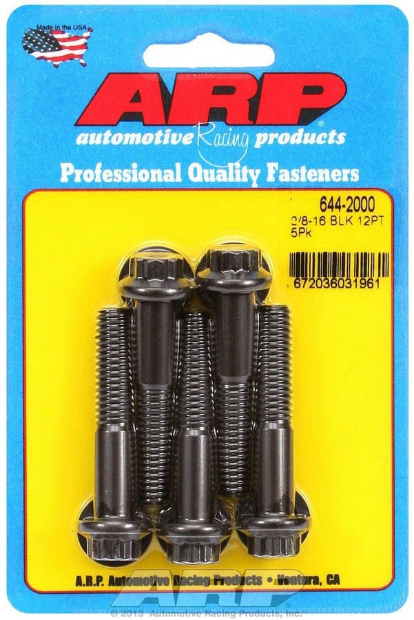 Bolt - 3/8-16 in Thread - 2 in Long - 7/16 in 12 Point Head - Chromoly - Black Oxide - Universal - Set of 5