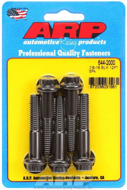 Bolt - 3/8-16 in Thread - 2 in Long - 7/16 in 12 Point Head - Chromoly - Black Oxide - Universal - Set of 5