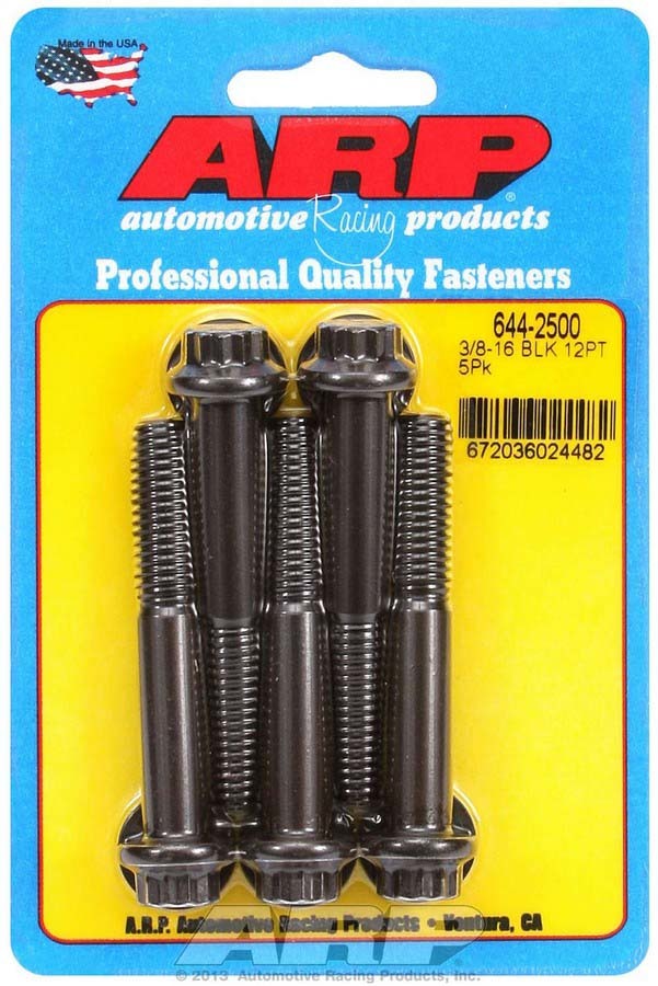 Bolt - 3/8-16 in Thread - 2.5 in Long - 7/16 in 12 Point Head - Chromoly - Black Oxide - Universal - Set of 5