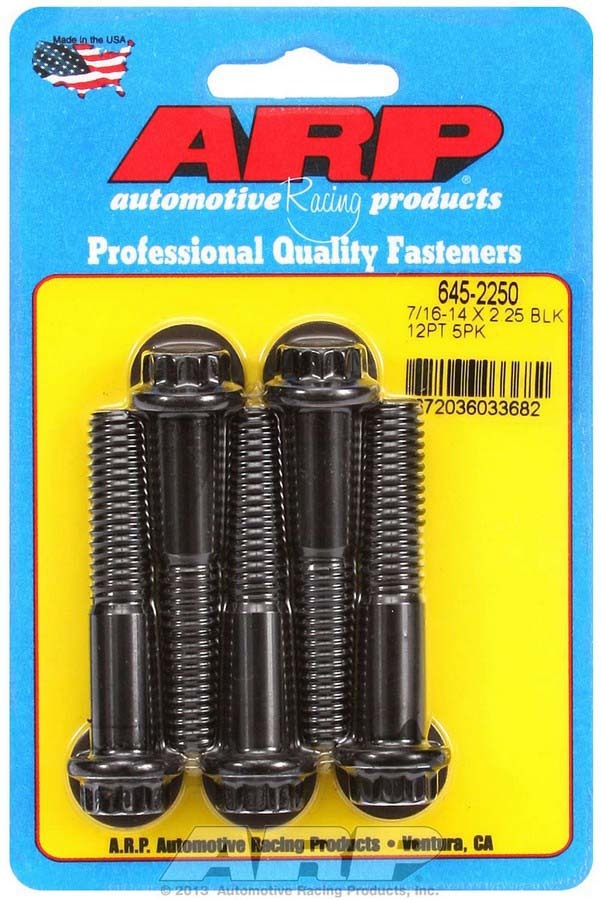Bolt - 7/16-14 in Thread - 2.25 in Long - 1/2 in 12 Point Head - Chromoly - Black Oxide - Universal - Set of 5