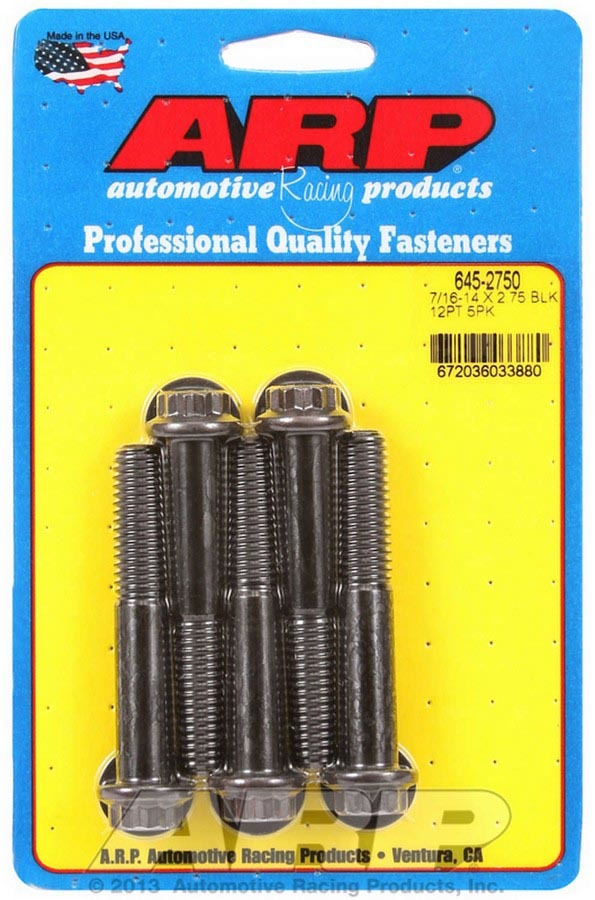 Bolt - 7/16-14 in Thread - 2.75 in Long - 1/2 in 12 Point Head - Chromoly - Black Oxide - Universal - Set of 5