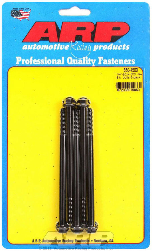 Bolt - 1/4-20 in Thread - 4.5 in Long - 5/16 in Hex Head - Chromoly - Black Oxide - Universal - Set of 5
