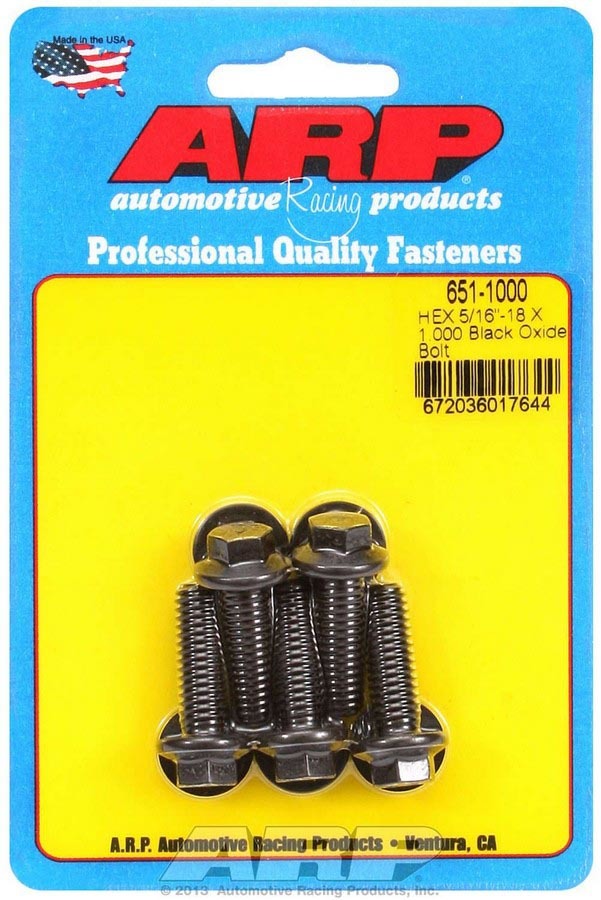 Bolt - 5/16-18 in Thread - 1 in Long - 3/8 in Hex Head - Chromoly - Black Oxide - Universal - Set of 5