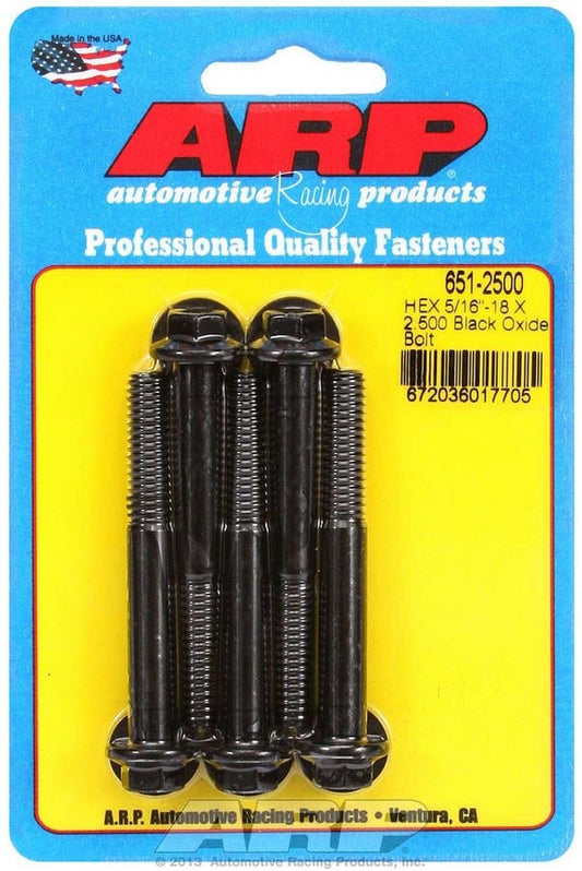 Bolt - 5/16-18 in Thread - 2.5 in Long - 3/8 in Hex Head - Chromoly - Black Oxide - Universal - Set of 5