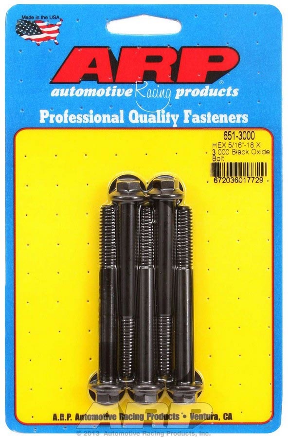 Bolt - 5/16-18 in Thread - 3 in Long - 3/8 in Hex Head - Chromoly - Black Oxide - Universal - Set of 5