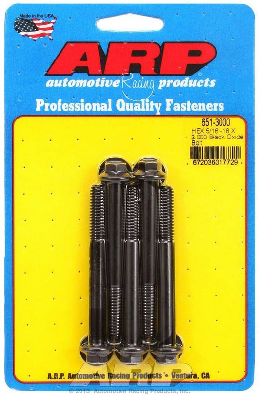 Bolt - 5/16-18 in Thread - 3 in Long - 3/8 in Hex Head - Chromoly - Black Oxide - Universal - Set of 5
