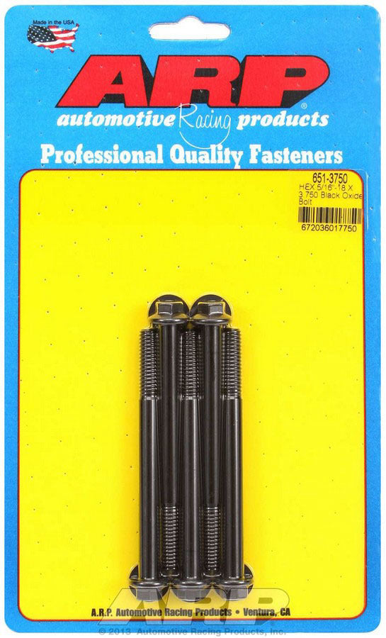 Bolt - 5/16-18 in Thread - 3.75 in Long - 3/8 in Hex Head - Chromoly - Black Oxide - Universal - Set of 5