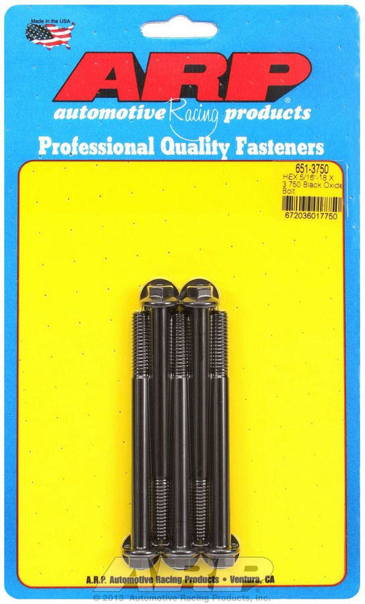 Bolt - 5/16-18 in Thread - 3.75 in Long - 3/8 in Hex Head - Chromoly - Black Oxide - Universal - Set of 5