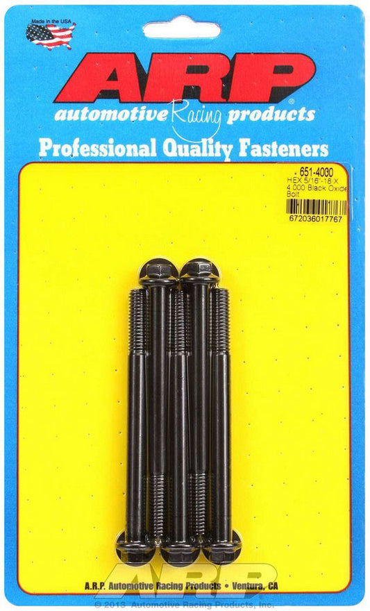 Bolt - 5/16-18 in Thread - 4 in Long - 3/8 in Hex Head - Chromoly - Black Oxide - Universal - Set of 5