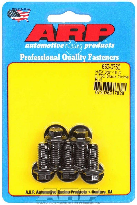 Bolt - 3/8-16 in Thread - 0.75 in Long - 3/8 in Hex Head - Chromoly - Black Oxide - Universal - Set of 5