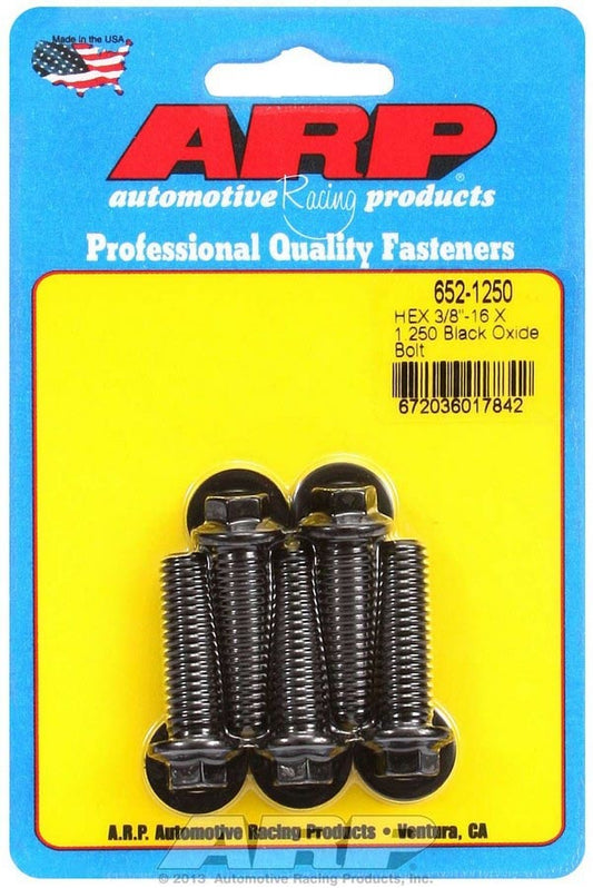 Bolt - 3/8-16 in Thread - 1.25 in Long - 3/8 in Hex Head - Chromoly - Black Oxide - Universal - Set of 5