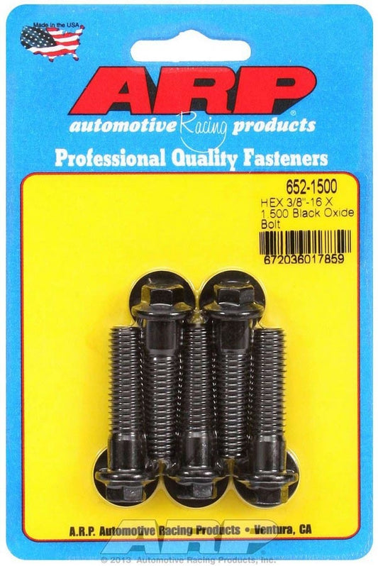 Bolt - 3/8-16 in Thread - 1.5 in Long - 3/8 in Hex Head - Chromoly - Black Oxide - Universal - Set of 5