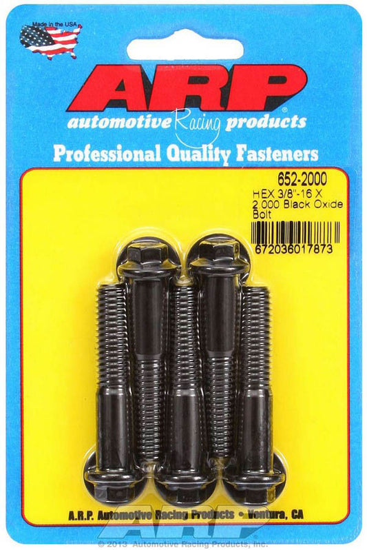 Bolt - 3/8-16 in Thread - 2 in Long - 3/8 in Hex Head - Chromoly - Black Oxide - Universal - Set of 5