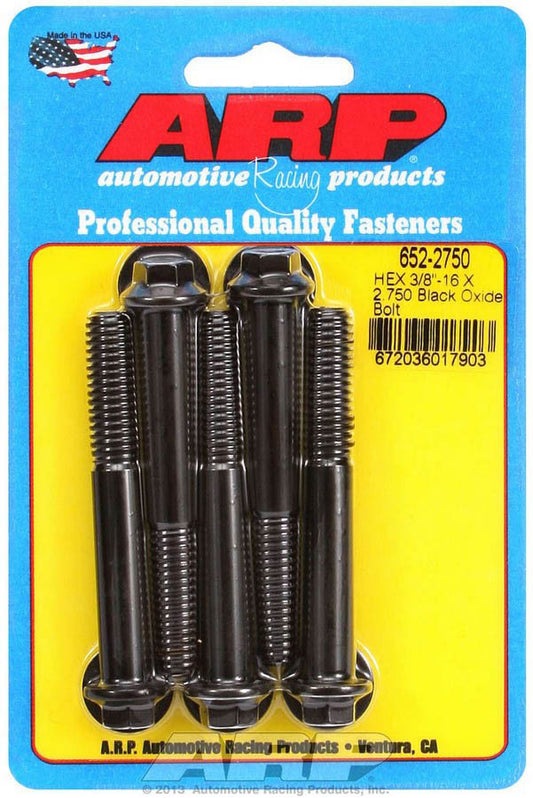 Bolt - 3/8-16 in Thread - 2.75 in Long - 3/8 in Hex Head - Chromoly - Black Oxide - Universal - Set of 5