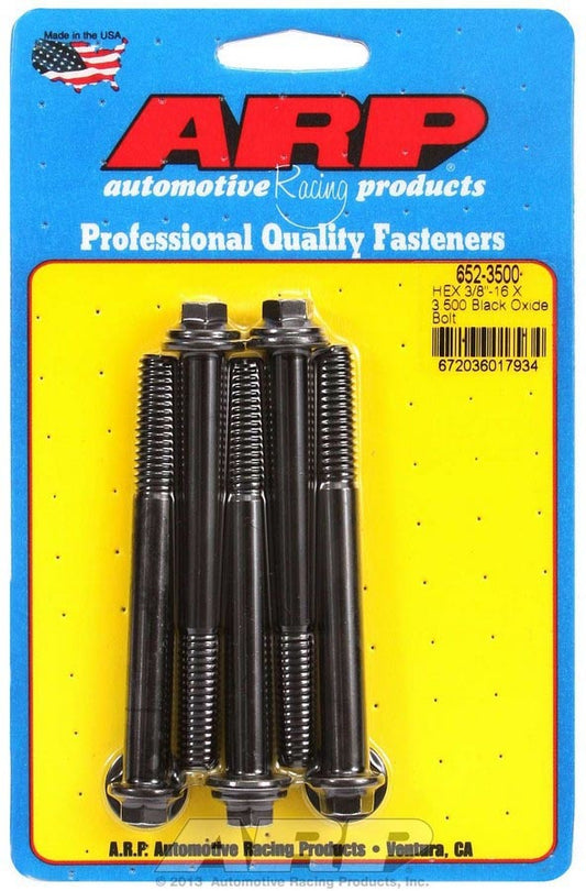 Bolt - 3/8-16 in Thread - 3.5 in Long - 3/8 in Hex Head - Chromoly - Black Oxide - Universal - Set of 5
