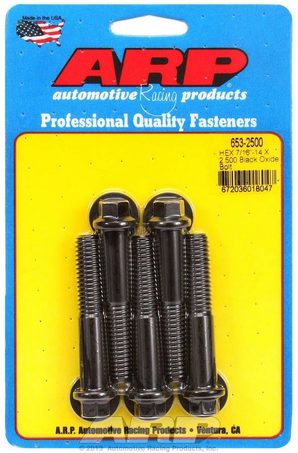 Bolt - 7/16-14 in Thread - 2.5 in Long - 7/16 in Hex Head - Chromoly - Black Oxide - Universal - Set of 5