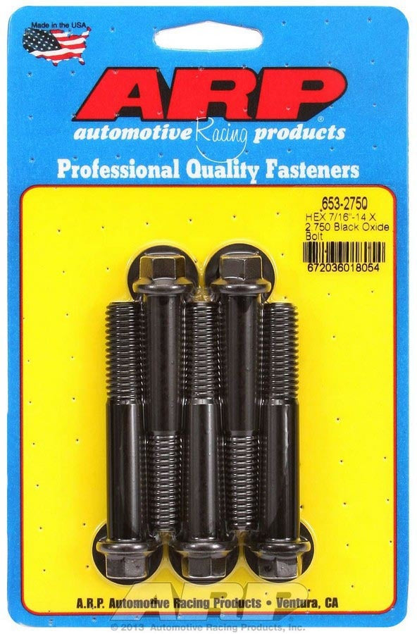 Bolt - 7/16-14 in Thread - 2.75 in Long - 7/16 in Hex Head - Chromoly - Black Oxide - Universal - Set of 5