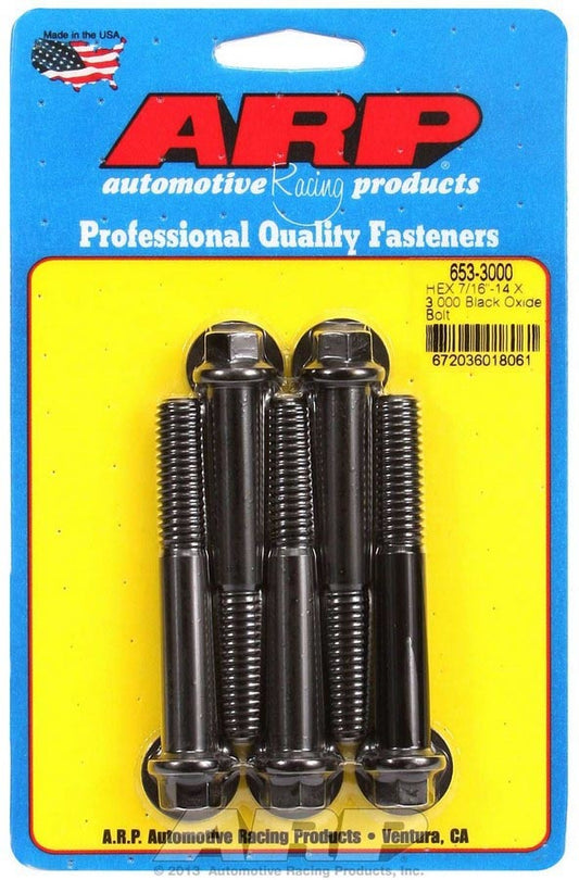 Bolt - 7/16-14 in Thread - 3 in Long - 7/16 in Hex Head - Chromoly - Black Oxide - Universal - Set of 5