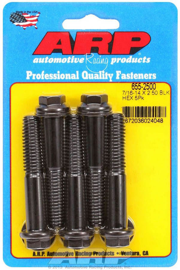Bolt - 7/16-14 in Thread - 2.5 in Long - 7/16 in Hex Head - Chromoly - Black Oxide - Universal - Set of 5