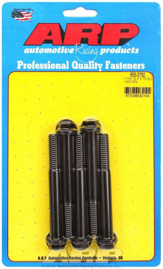 Bolt - 7/16-14 in Thread - 3.75 in Long - 1/2 in Hex Head - Chromoly - Black Oxide - Universal - Set of 5