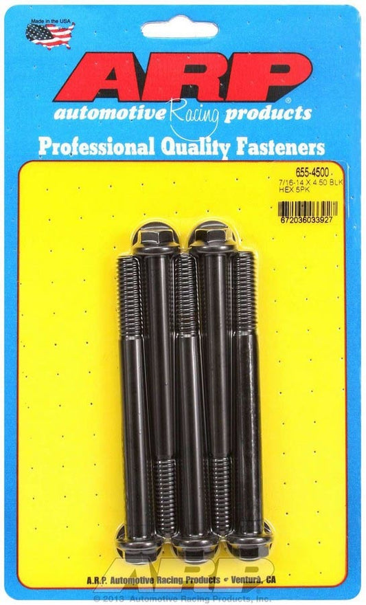 Bolt - 7/16-14 in Thread - 4.5 in Long - 1/2 in Hex Head - Chromoly - Black Oxide - Universal - Set of 5