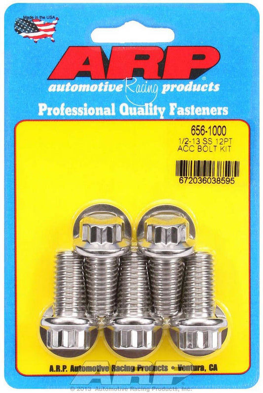 Bolt - 1/2-13 in Thread - 1 in Long - 9/16 in 12 Point Head - Stainless - Polished - Universal - Set of 5