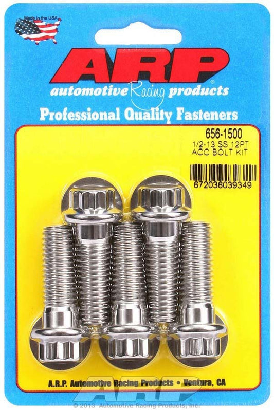 Bolt - 1/2-13 in Thread - 1.5 in Long - 9/16 in 12 Point Head - Stainless - Polished - Universal - Set of 5