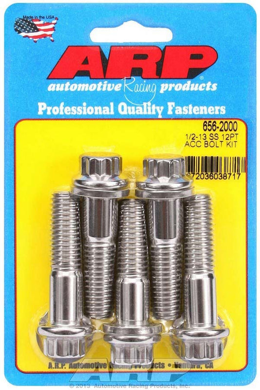 Bolt - 1/2-13 in Thread - 2 in Long - 9/16 in 12 Point Head - Stainless - Polished - Universal - Set of 5
