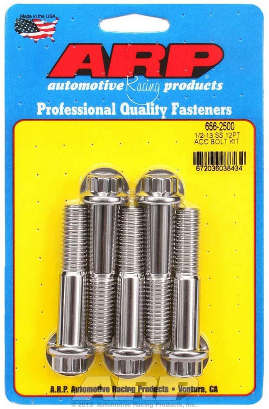 Bolt - 1/2-13 in Thread - 2.5 in Long - 9/16 in 12 Point Head - Stainless - Polished - Universal - Set of 5