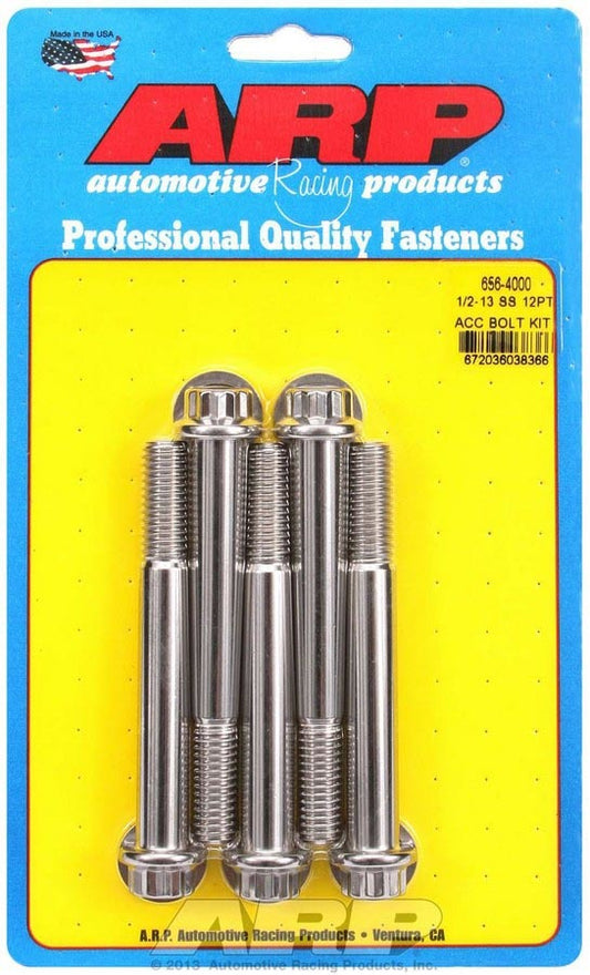 Bolt - 1/2-13 in Thread - 4 in Long - 9/16 in 12 Point Head - Stainless - Polished - Universal - Set of 5