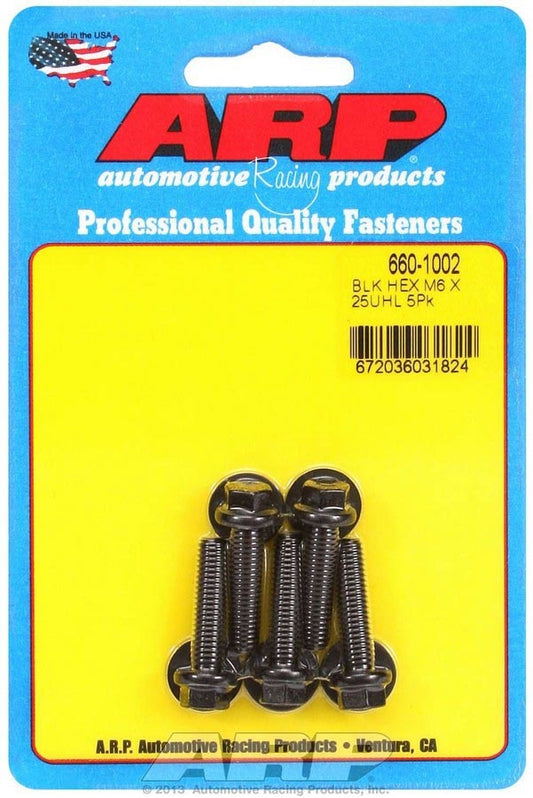 Bolt - 6 mm x 1.00 in Thread - 25 mm Long - 8 mm Hex Head - Chromoly - Black Oxide - Universal - Set of 5