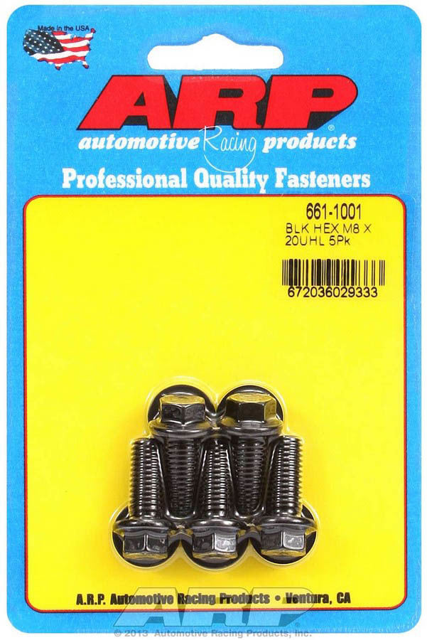 Bolt - 8 mm x 1.25 in Thread - 20 mm Long - 10 mm Hex Head - Chromoly - Black Oxide - Universal - Set of 5