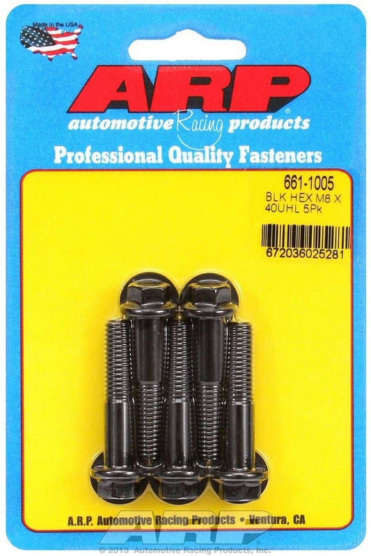 Bolt - 8 mm x 1.25 in Thread - 40 mm Long - 10 mm Hex Head - Chromoly - Black Oxide - Universal - Set of 5