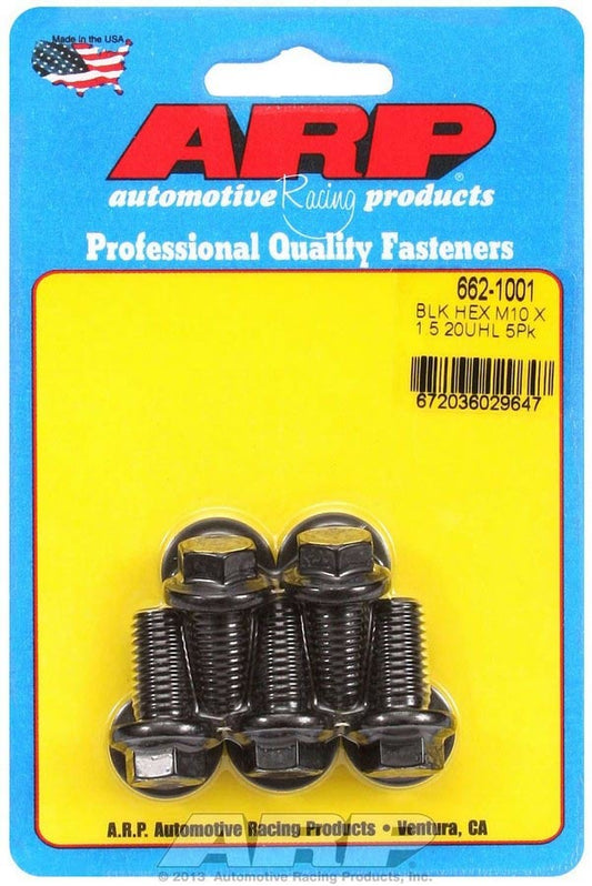 Bolt - 10 mm x 1.50 Thread - 20 mm Long - 12 mm Hex Head - Chromoly - Black Oxide - Universal - Set of 5