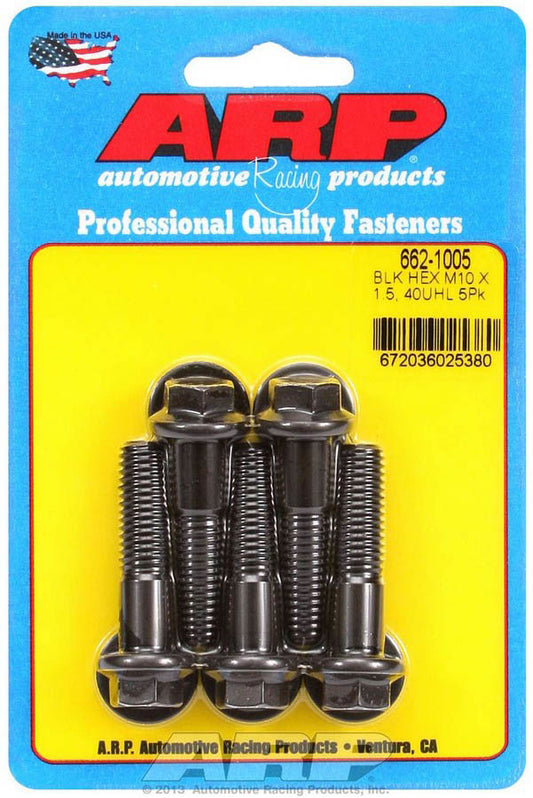 Bolt - 10 mm x 1.50 Thread - 40 mm Long - 12 mm Hex Head - Chromoly - Black Oxide - Universal - Set of 5