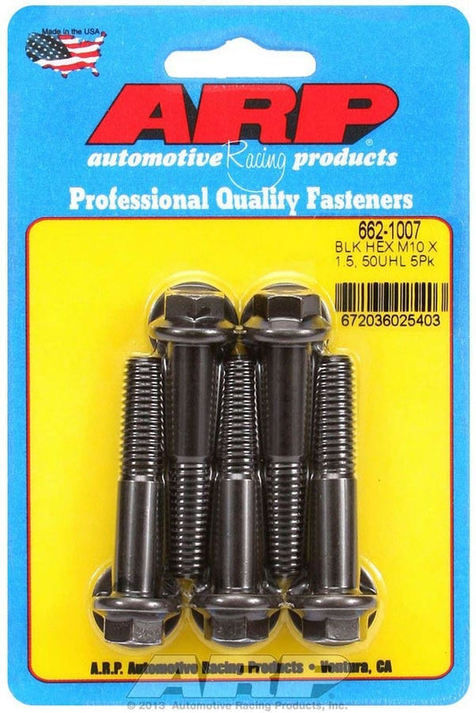 Bolt - 10 mm x 1.50 Thread - 50mm Long - 12mm Hex Head - Chromoly - Black Oxide - Universal - Set of 5