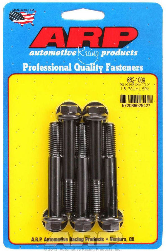 Bolt - 10 mm x 1.50 Thread - 70 mm Long - 12 mm Hex Head - Chromoly - Black Oxide - Universal - Set of 5