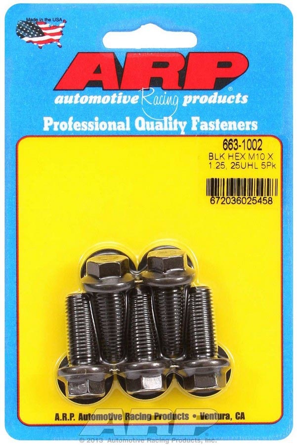 Bolt - 10 mm x 1.25 Thread - 25 mm Long - 12 mm Hex Head - Chromoly - Black Oxide - Universal - Set of 5